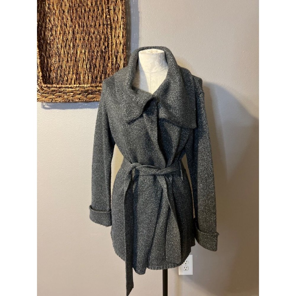 Talbots Charcoal Gray Wrap Wool-Blend Belted Cardigan - Picture 4 of 10